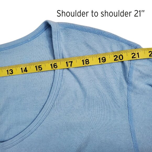 Free People Weekend Vibe Pajama Top Light Chambray Blue Baby Ribbed Curved Hem M - Picture 9 of 12